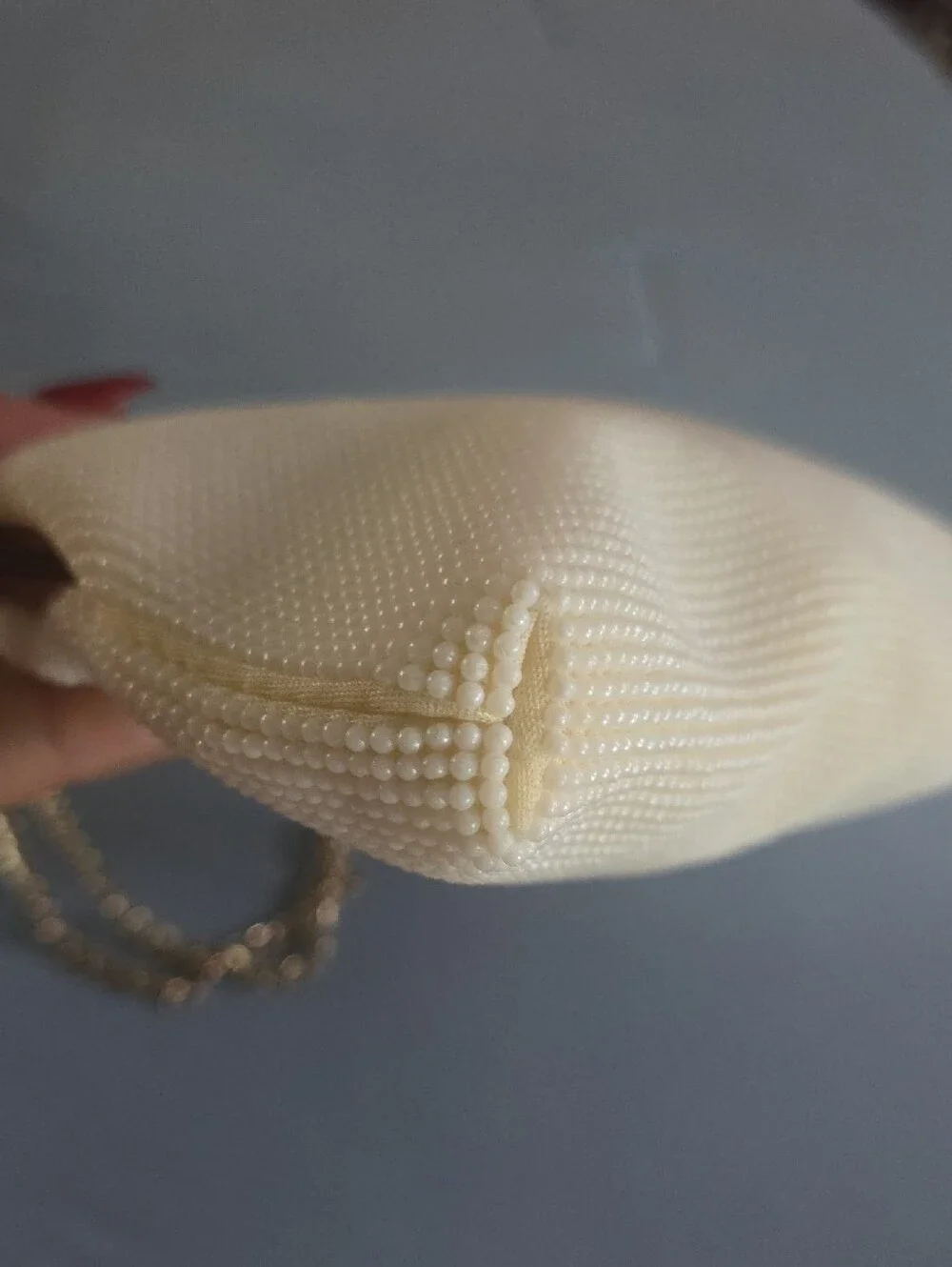 Cream Textured Chain-Handle Evening Clutch